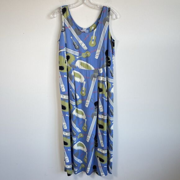 80's Vintage Reyn Spooner Hawaiian Midi Dress Ukelele Rare Print Rayon Sz Small - Picture 10 of 16